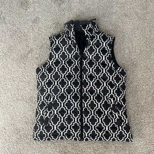 Lands' End Black and White Patterned Women's Vest Jacket Down Filled, Zip